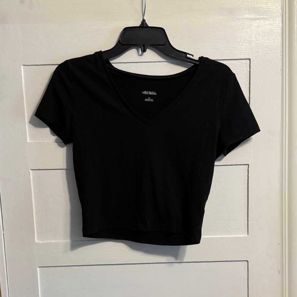Wild Fable Classic Black V-Neck Crop Top